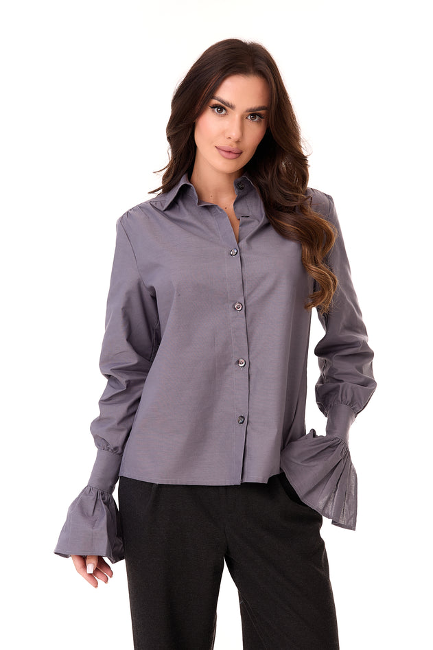 Carmen Ruffle Sleeve Button-Up Shirt Anthracite