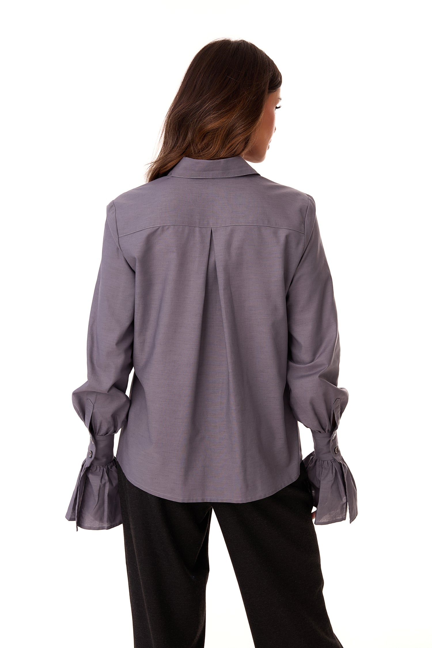 Carmen Ruffle Sleeve Button-Up Shirt Anthracite