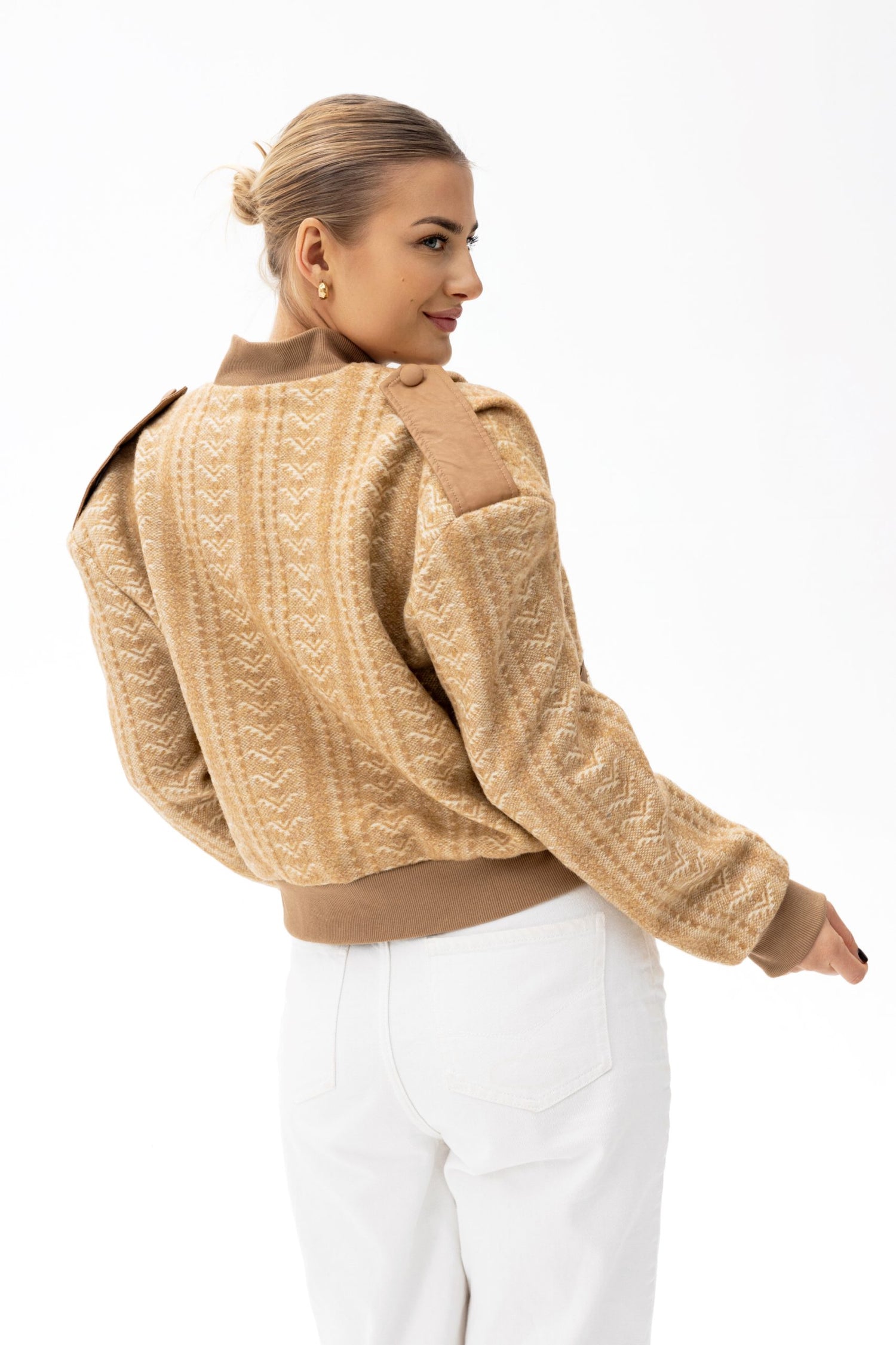 Ira Patterned Wool Bomber Jacket Caramel