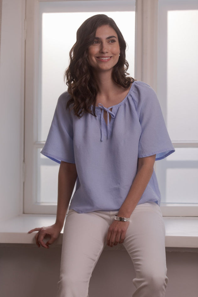 Lila Wide-sleeved Linen Shirt Sky