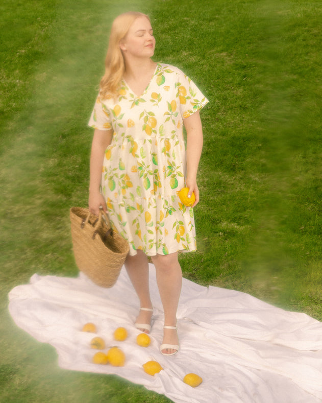 V-Neck Midi Dress Limone Yellow