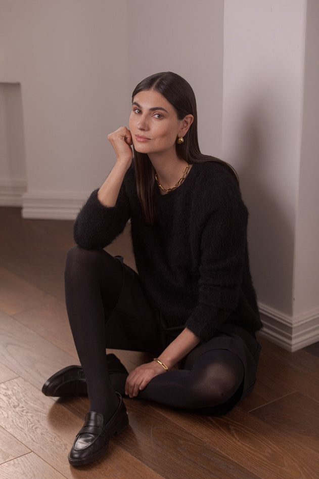 Long-Sleeve Alpaca Blend Sweater Black