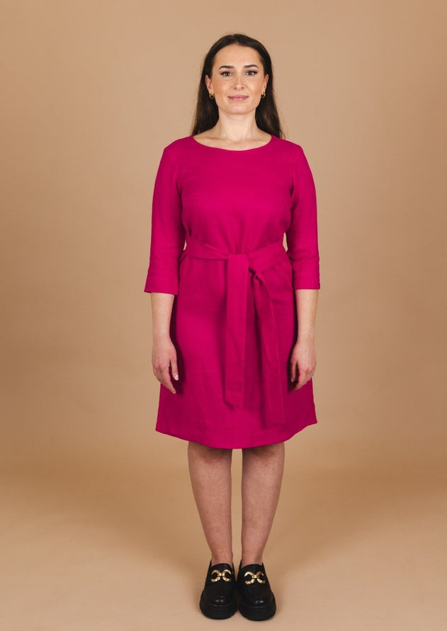 Classic Linen Dress Peacock Pink - IVALO.COM