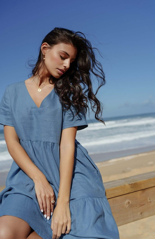 Linen Layer Dress Bluestone - IVALO.COM