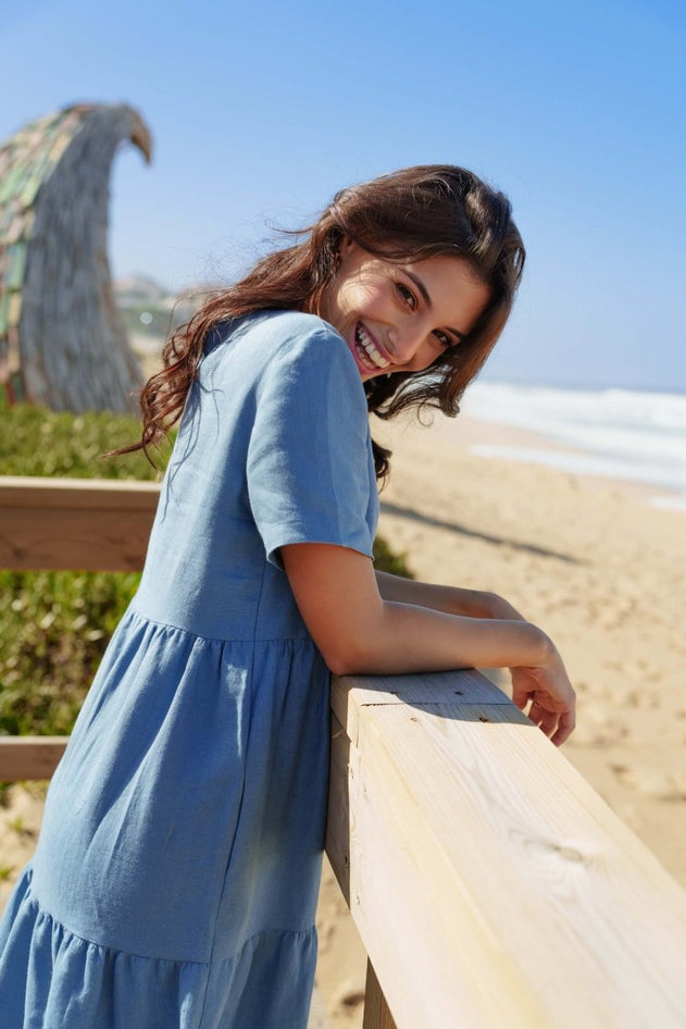 Linen Layer Dress Bluestone - IVALO.COM