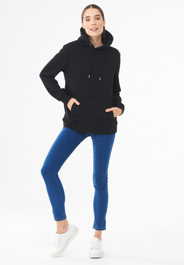 Women's Organic Cotton Hoodie With Kangaroo Pocket Black