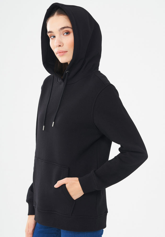 Women's Organic Cotton Hoodie With Kangaroo Pocket Black