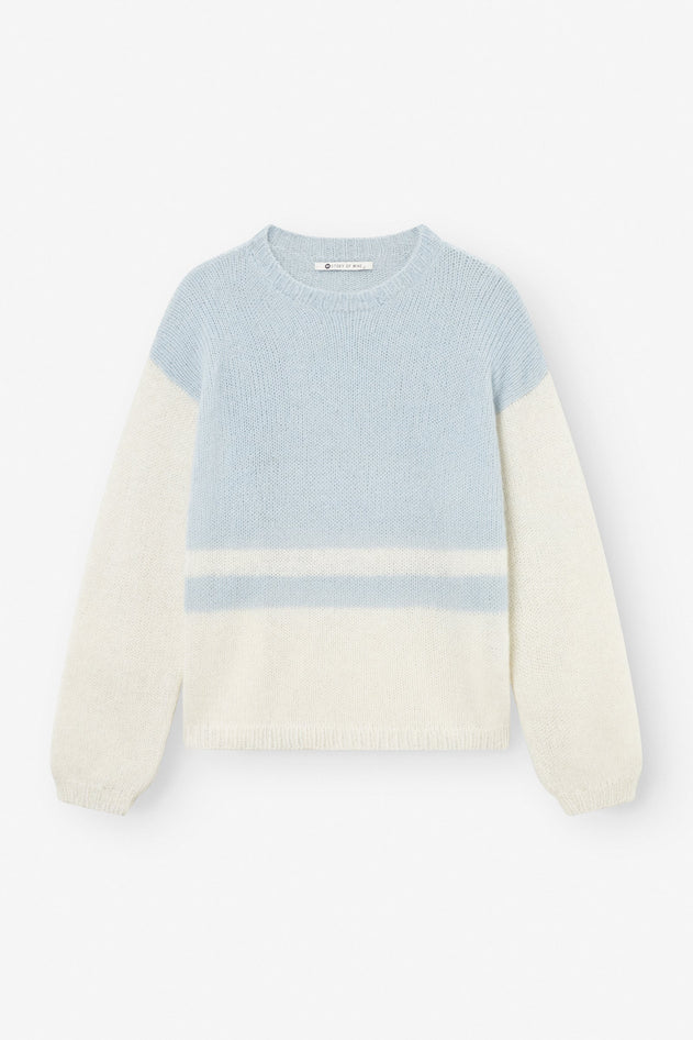 Block Stripe Knit Off-White/Light Blue
