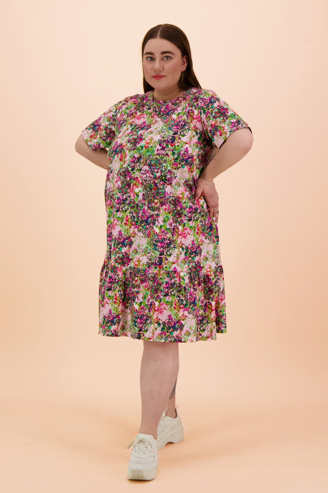 Ruffle T-Shirt Dress Blooming Forest Bright