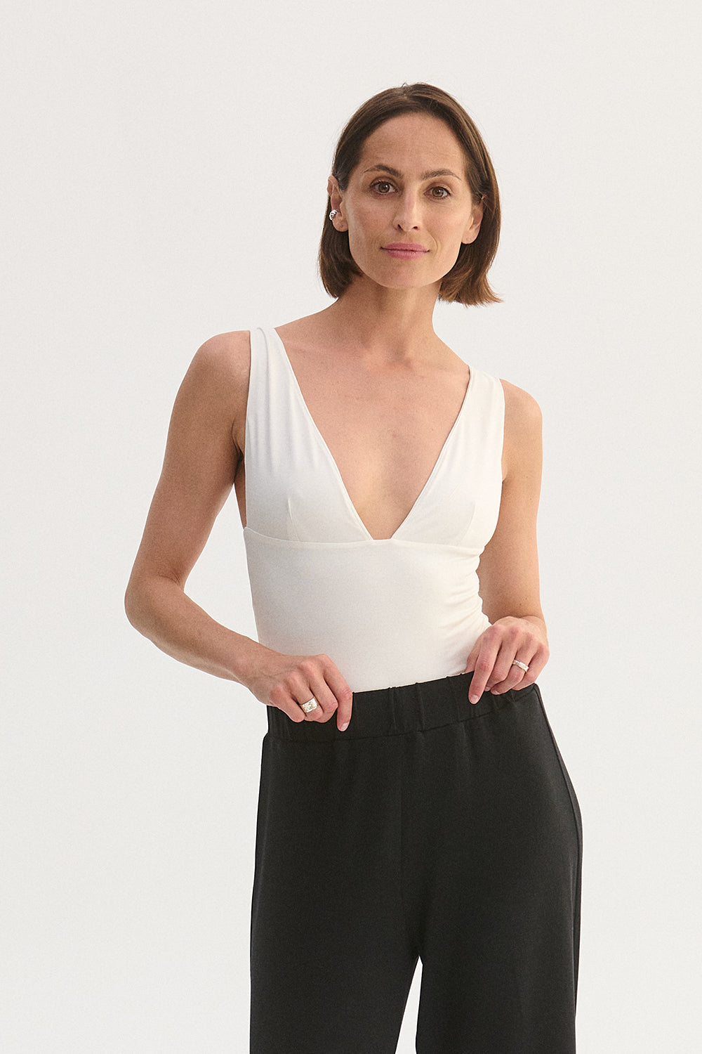 Viscose Wide Strap Bodysuit Ecru