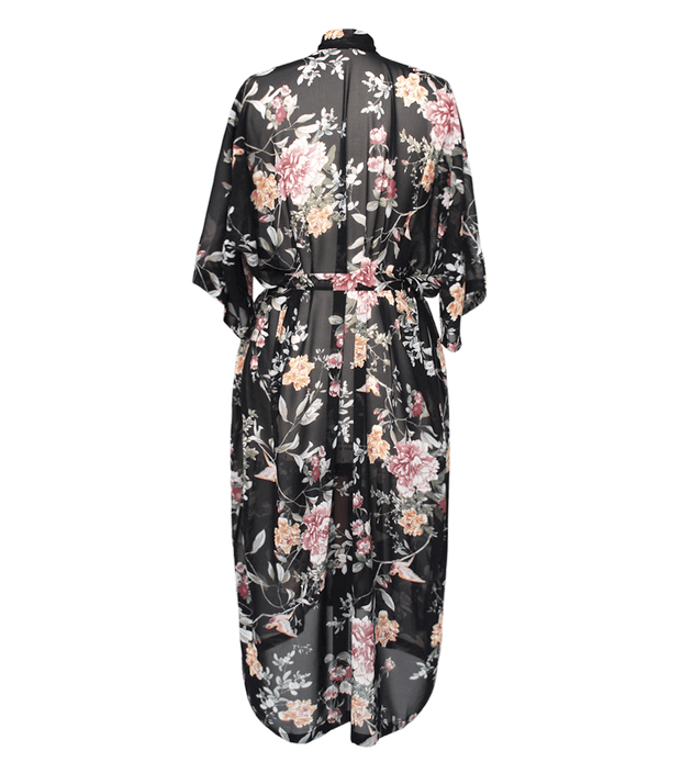 Sheer Robe Floral Black