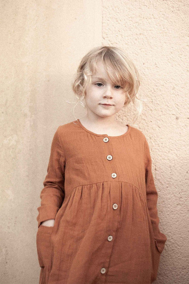 Kids' Simone Dress With Pockets Terracotta