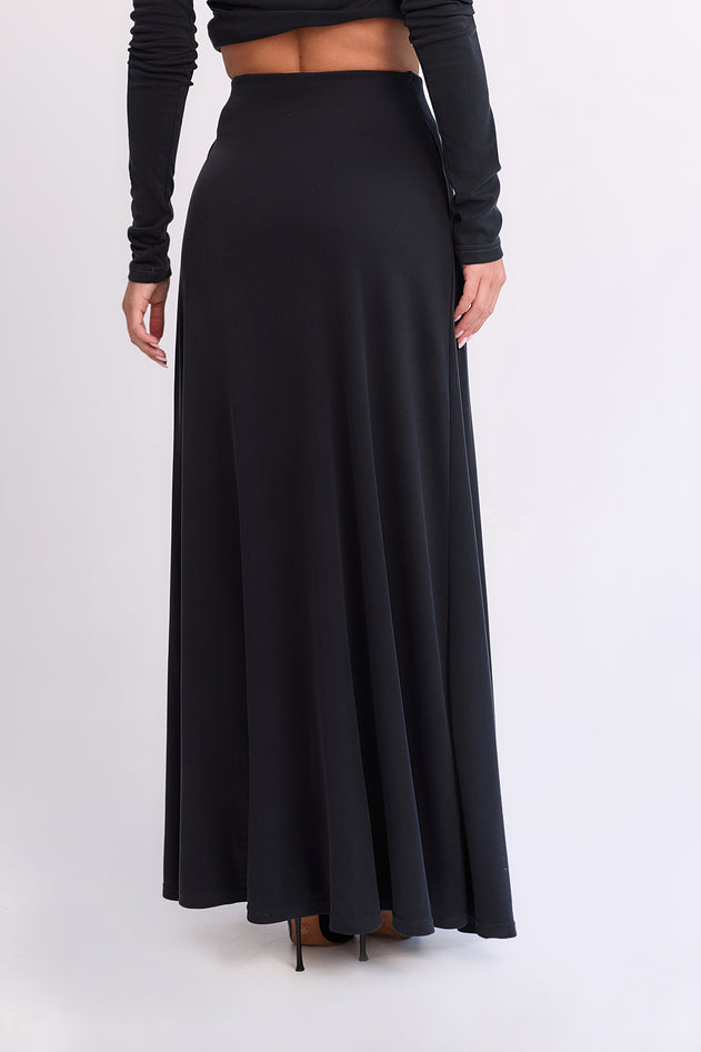 Luna Ribbed Draped Maxi Skirt Steel