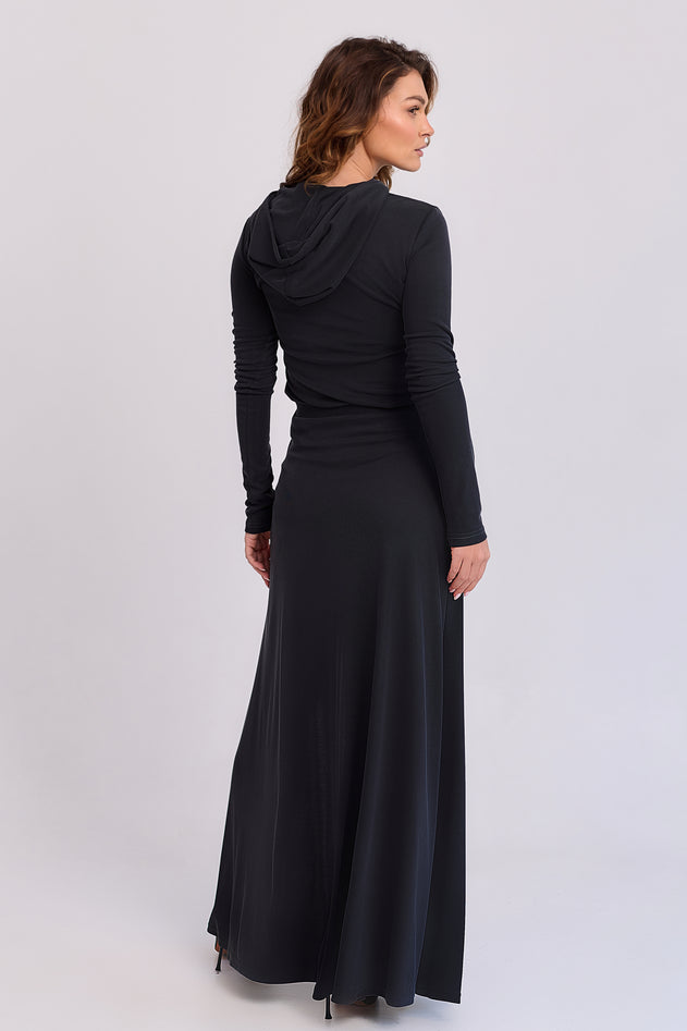 Luna Ribbed Draped Maxi Skirt Steel