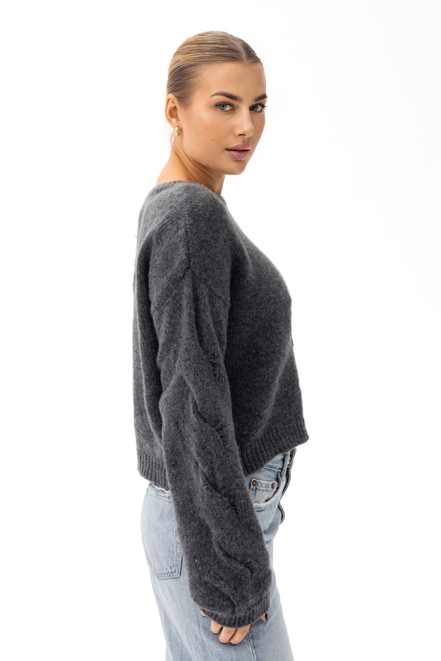 Vero Alpaca Blend Knit Sweater Steel