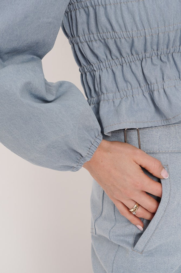 Gathered Denim Blouse Vintage Blue
