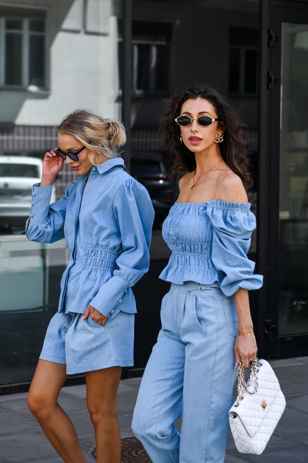 Gathered Denim Blouse Vintage Blue