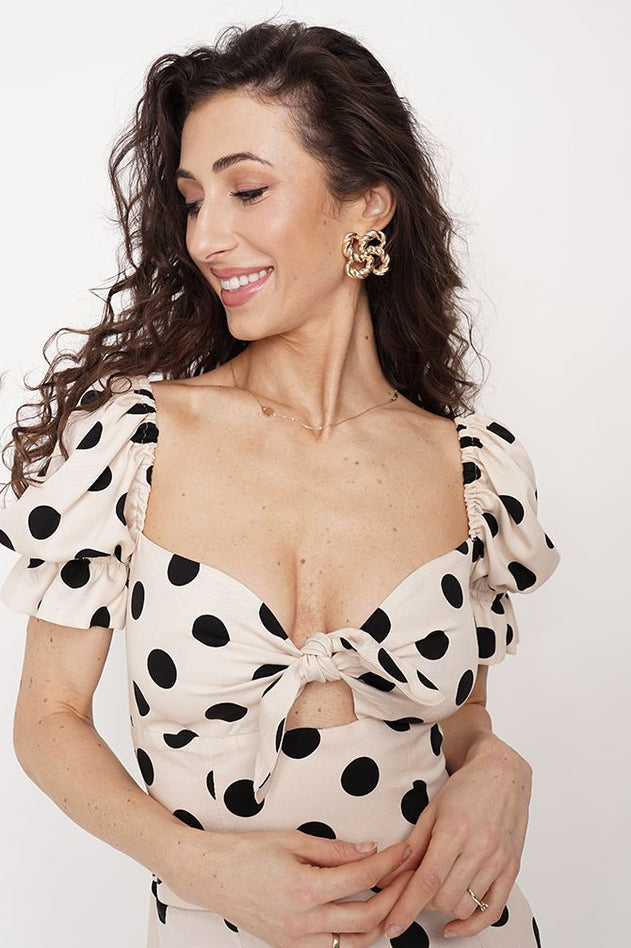 Elodie Dress White/Black Dot Pattern