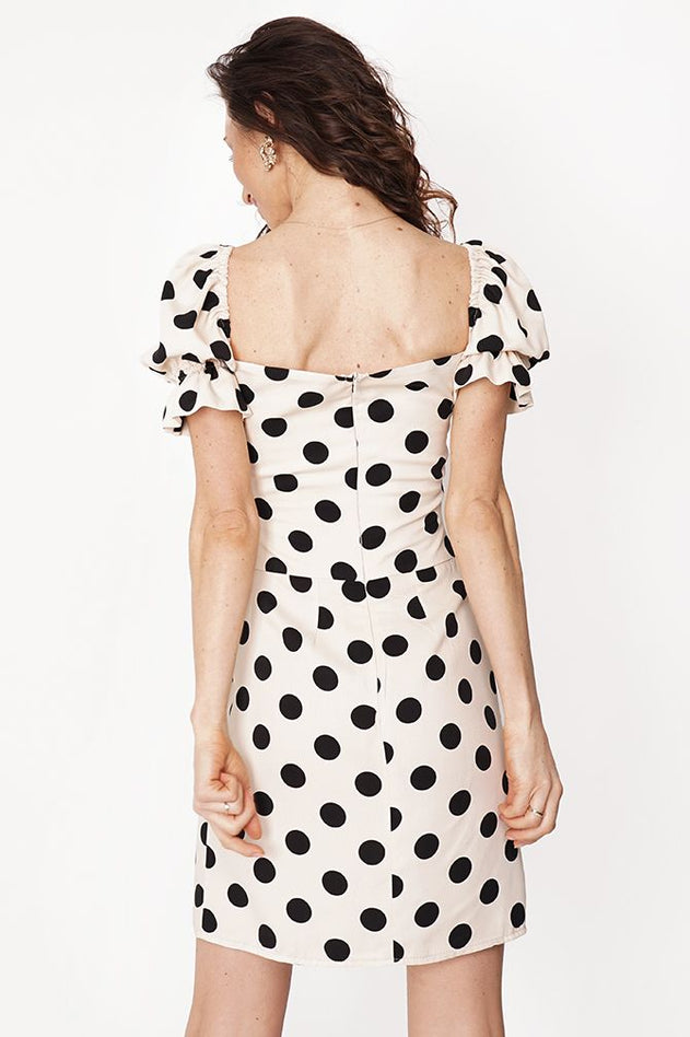 Elodie Dress White/Black Dot Pattern