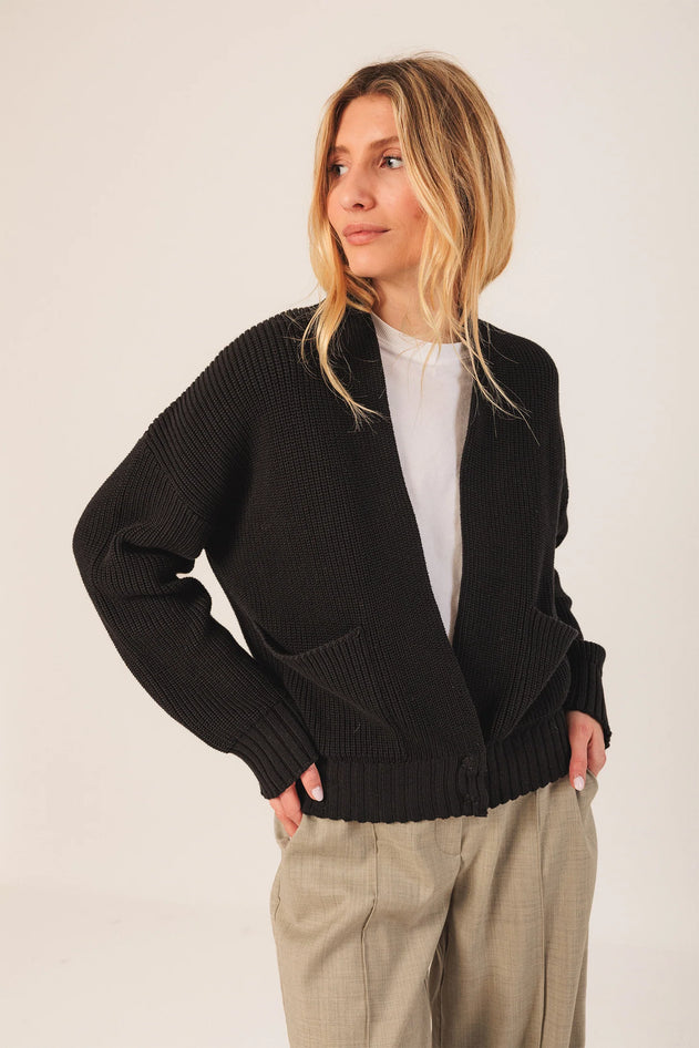 Cotton Double-Breasted Cardigan Black