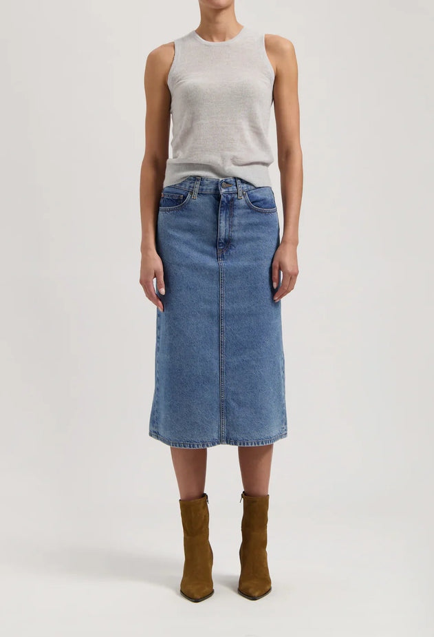 Gwen Denim Midi Skirt Stone Vintage