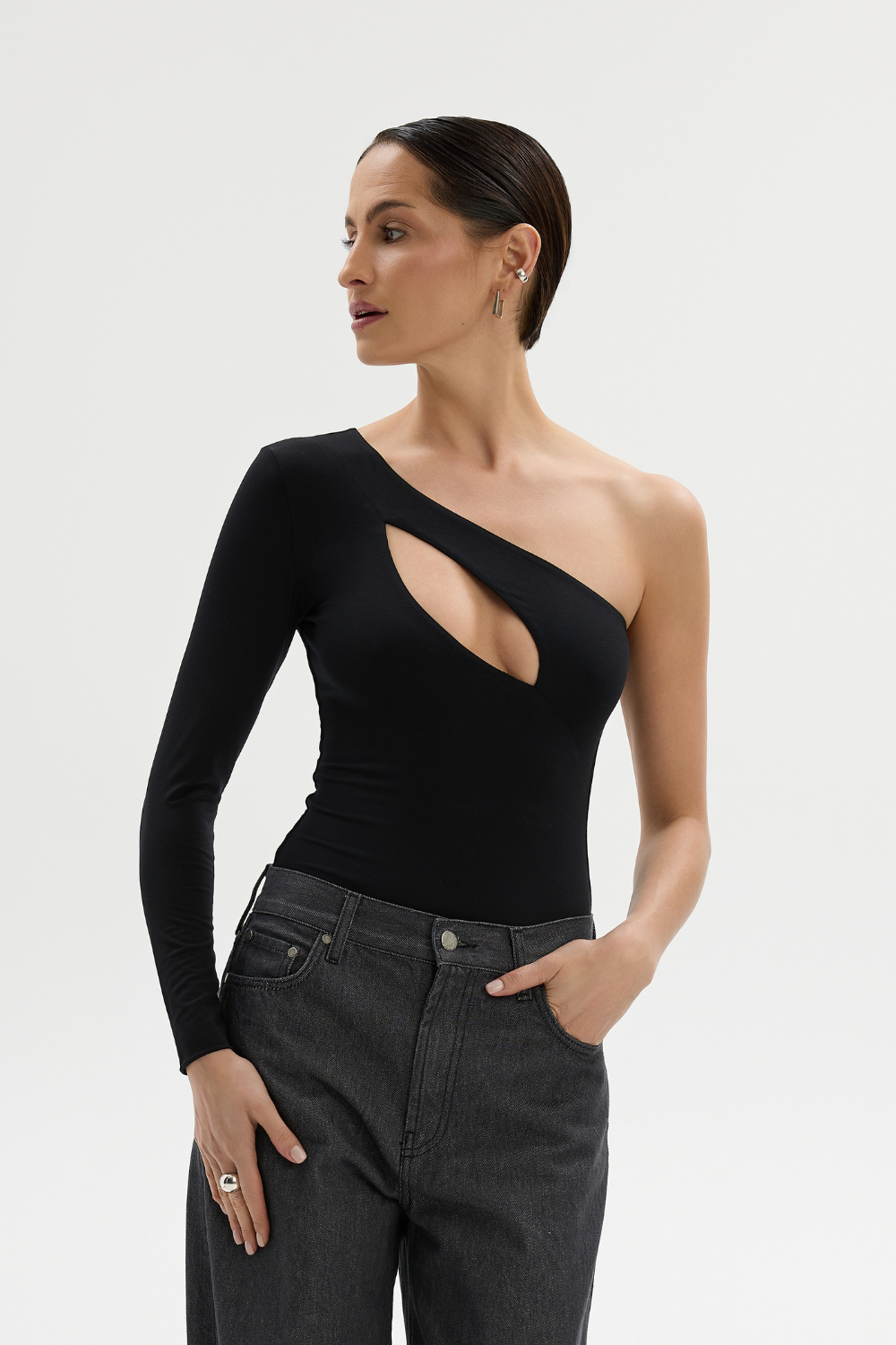 Body Cut-Out Over One Shoulder Black