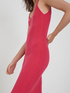 Cashmere Knitted Round Neck Dress Pink