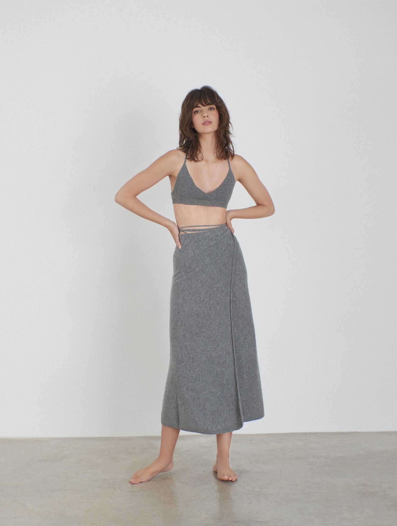 Cashmere Knitted Wrapped Skirt Grey