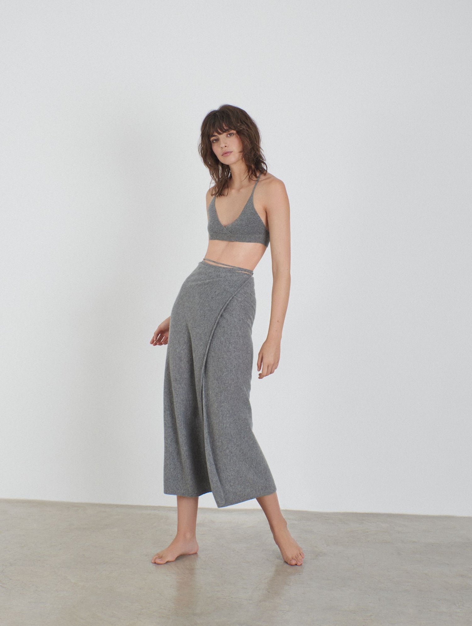 Cashmere Knitted Wrapped Skirt Grey