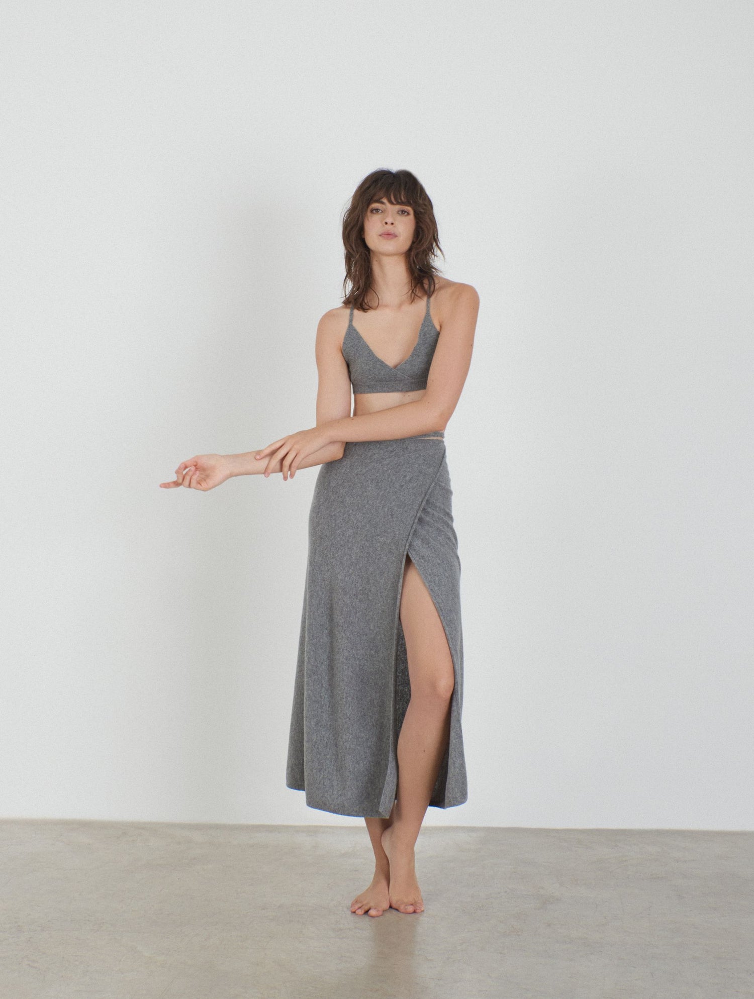 Cashmere Knitted Wrapped Skirt Grey