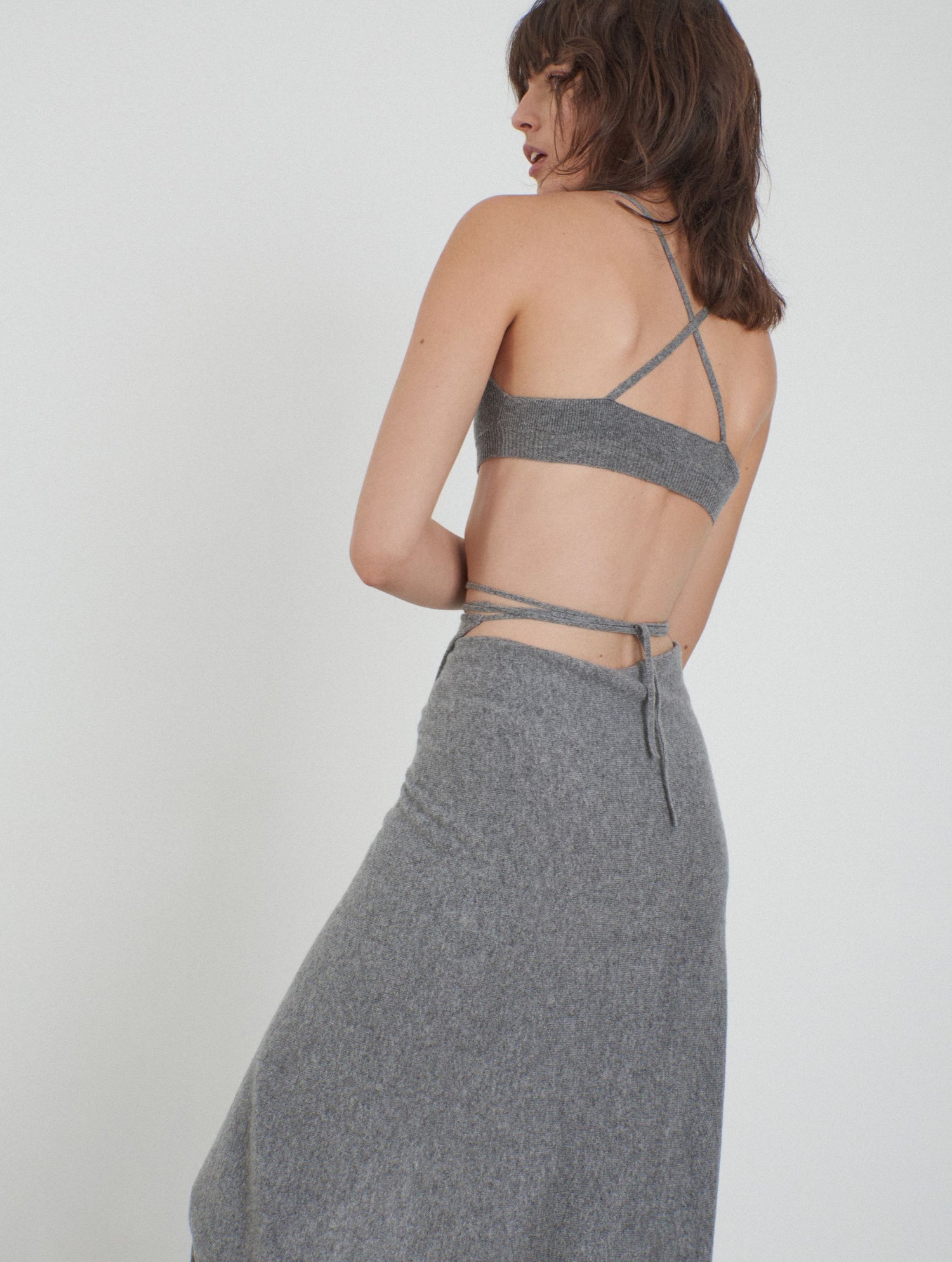 Cashmere Knitted Wrapped Skirt Grey