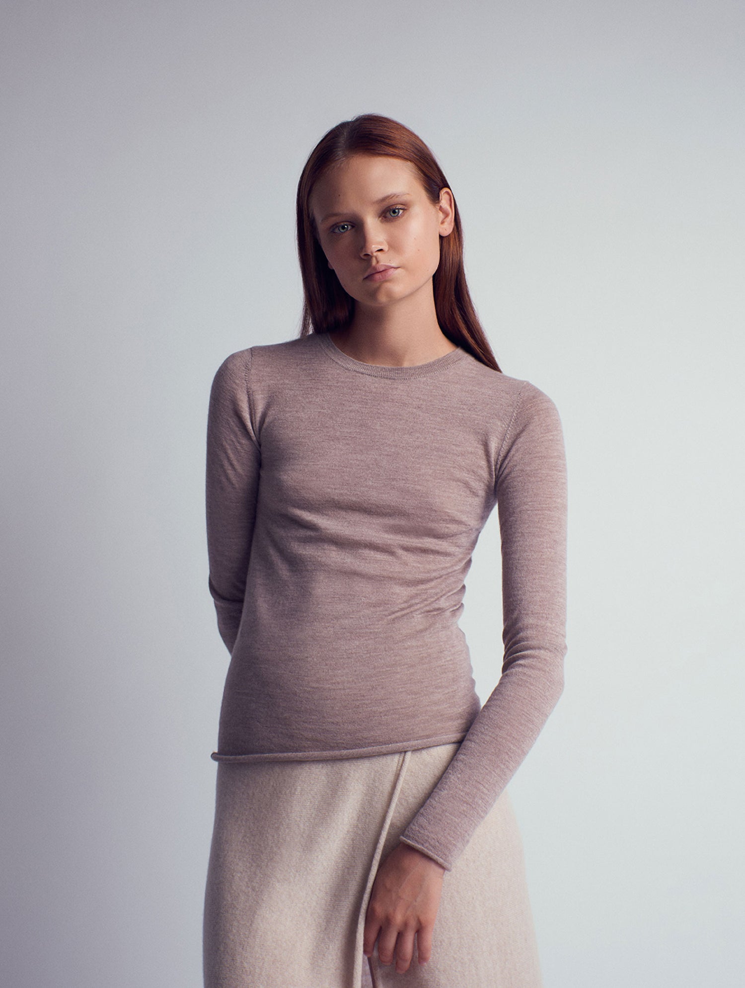 Rita Cashmere Knitted Crewneck Top Brown