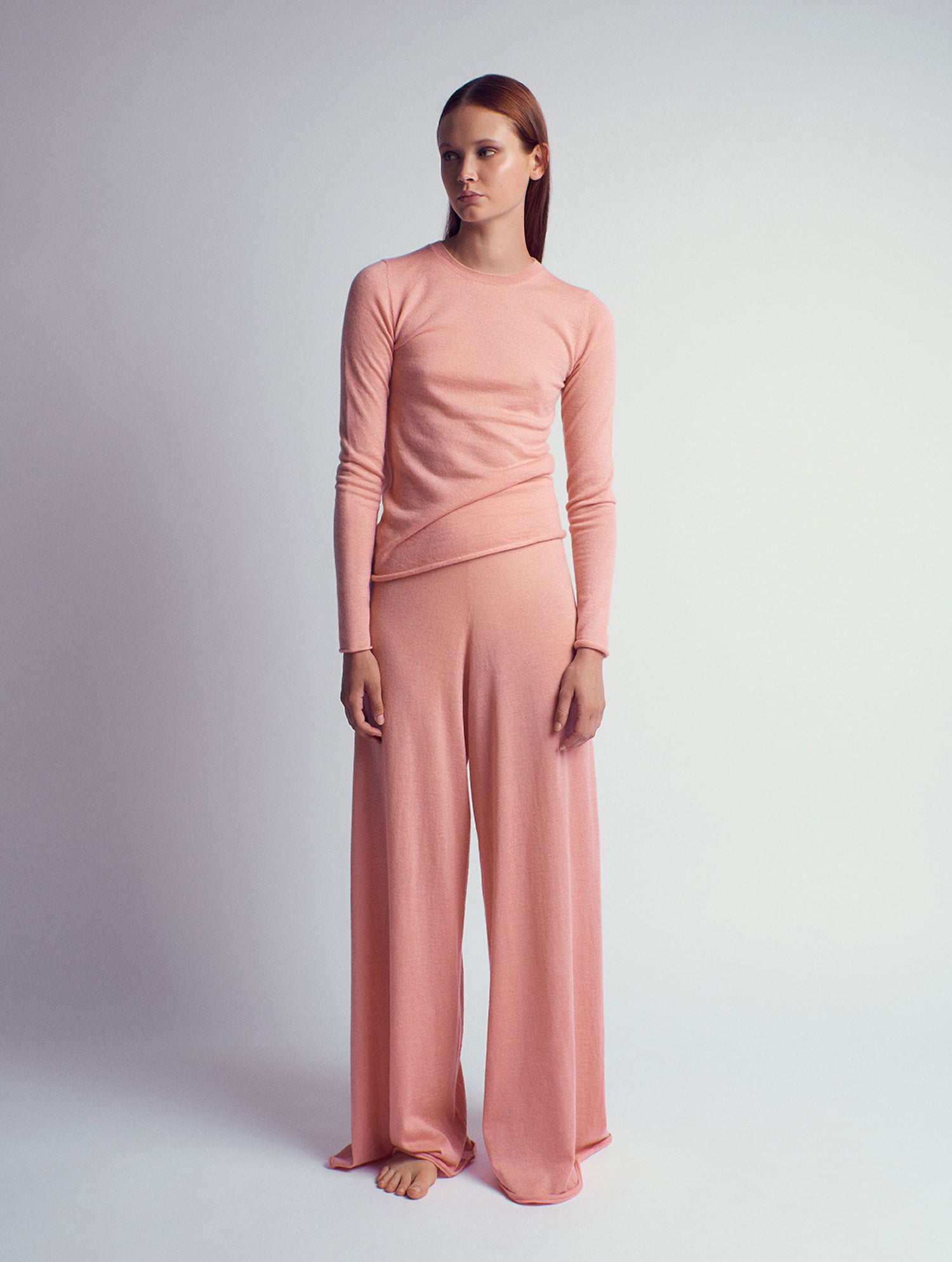 Rita Cashmere Knitted Crewneck Top Salmon