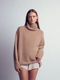 Ada Cashmere Knitted Turtleneck Sweater Camel