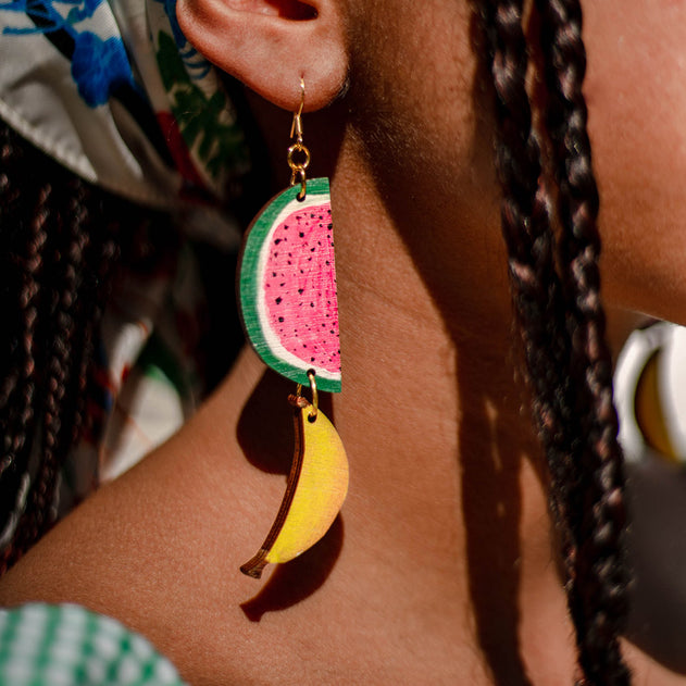Fruit Basket Melon Banana Earrings
