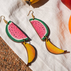 Fruit Basket Melon Banana Earrings