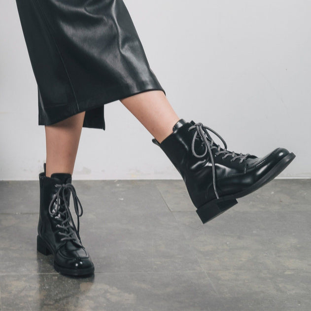 Magda Vegan Lace-up Ankle Boot Black