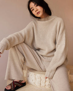 Laumes Merino Wool Sweater+Pants Set Beige