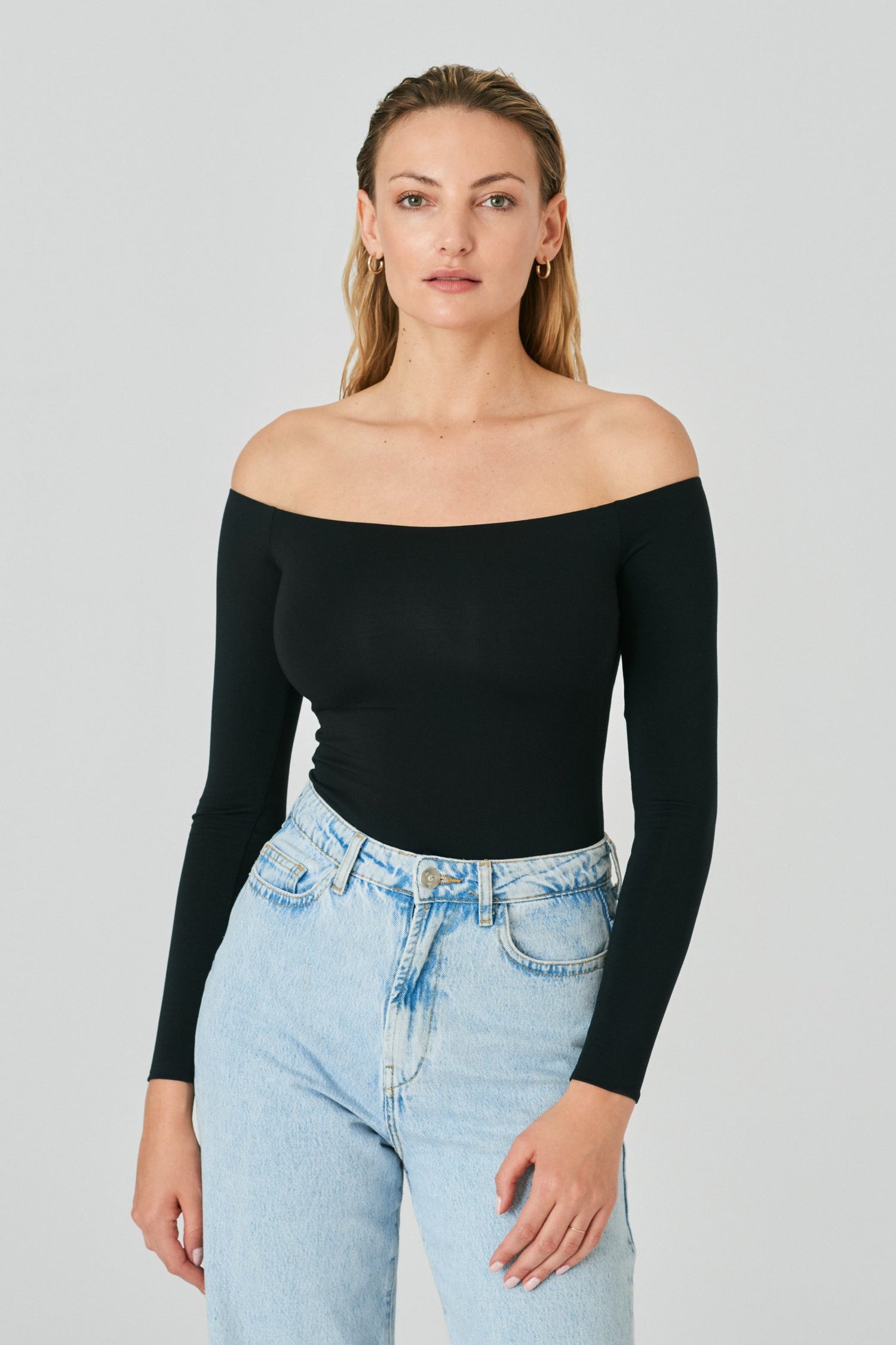 Open Shoulder Bodysuit Black