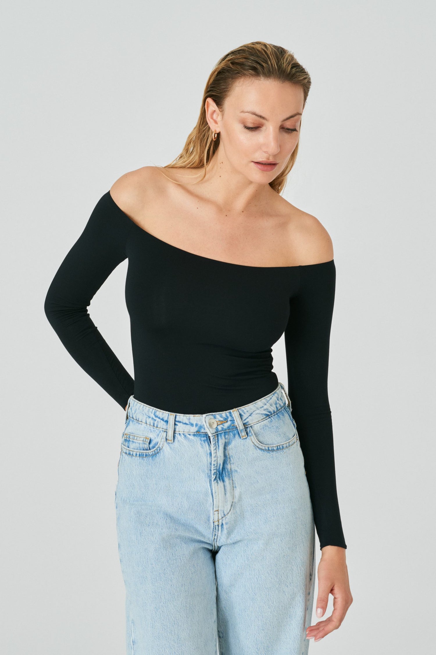Open Shoulder Bodysuit Black