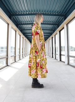 Lush Dress With Bag Sleeves Yellow Flower