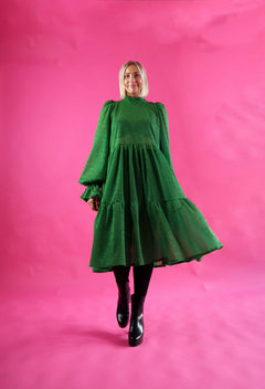 Dishy Dress With Bow Collar Glitter Green