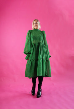 Dishy Dress With Bow Collar Glitter Green