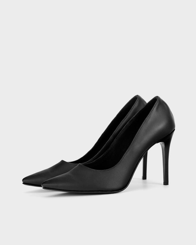 Blacky Chic Nopal Cactus Leather Stilettos Black