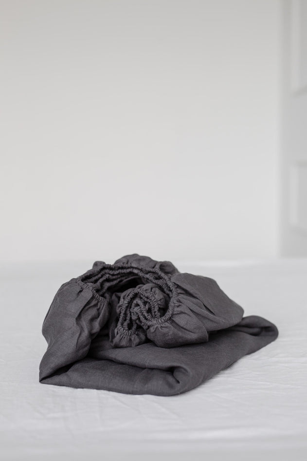 Linen Fitted Sheet Charcoal