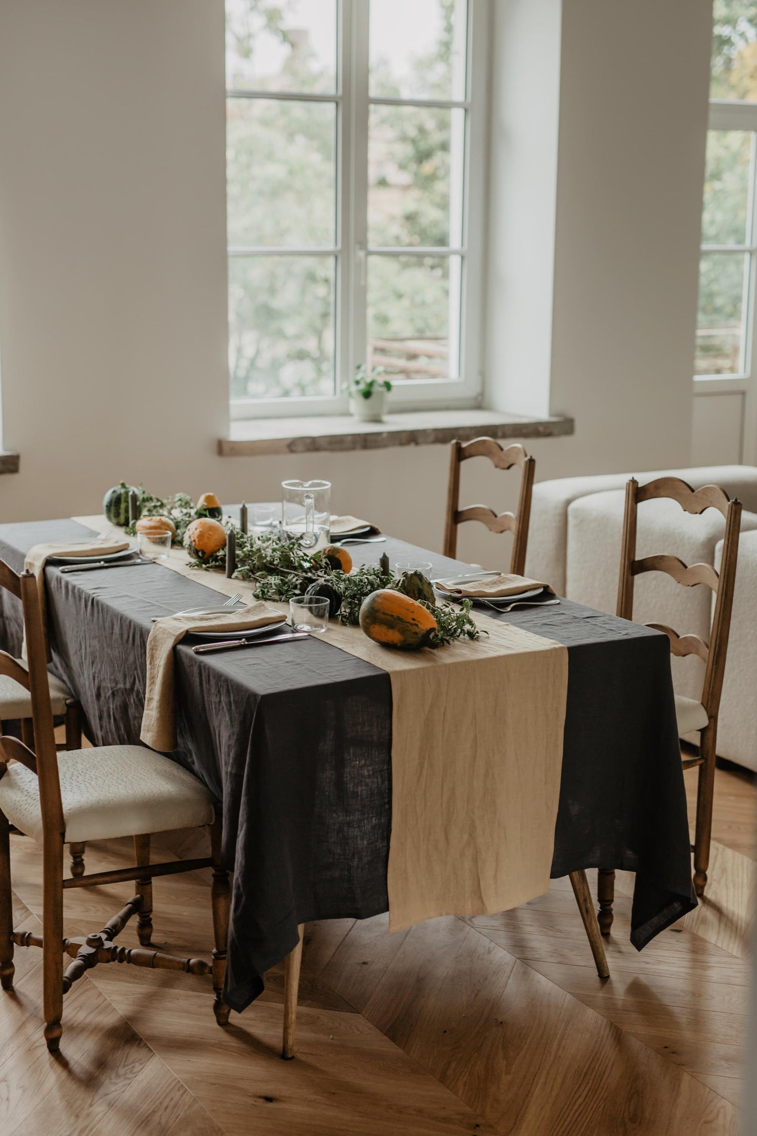 Linen Tablecloth Charcoal