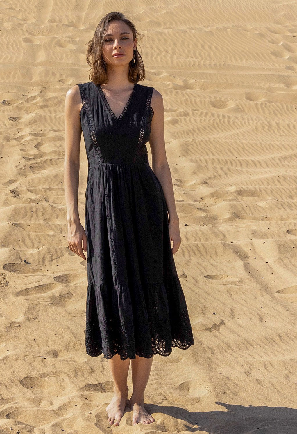 Hello Shelly Sleeveless Eyelet Embroidered Midi Dress
