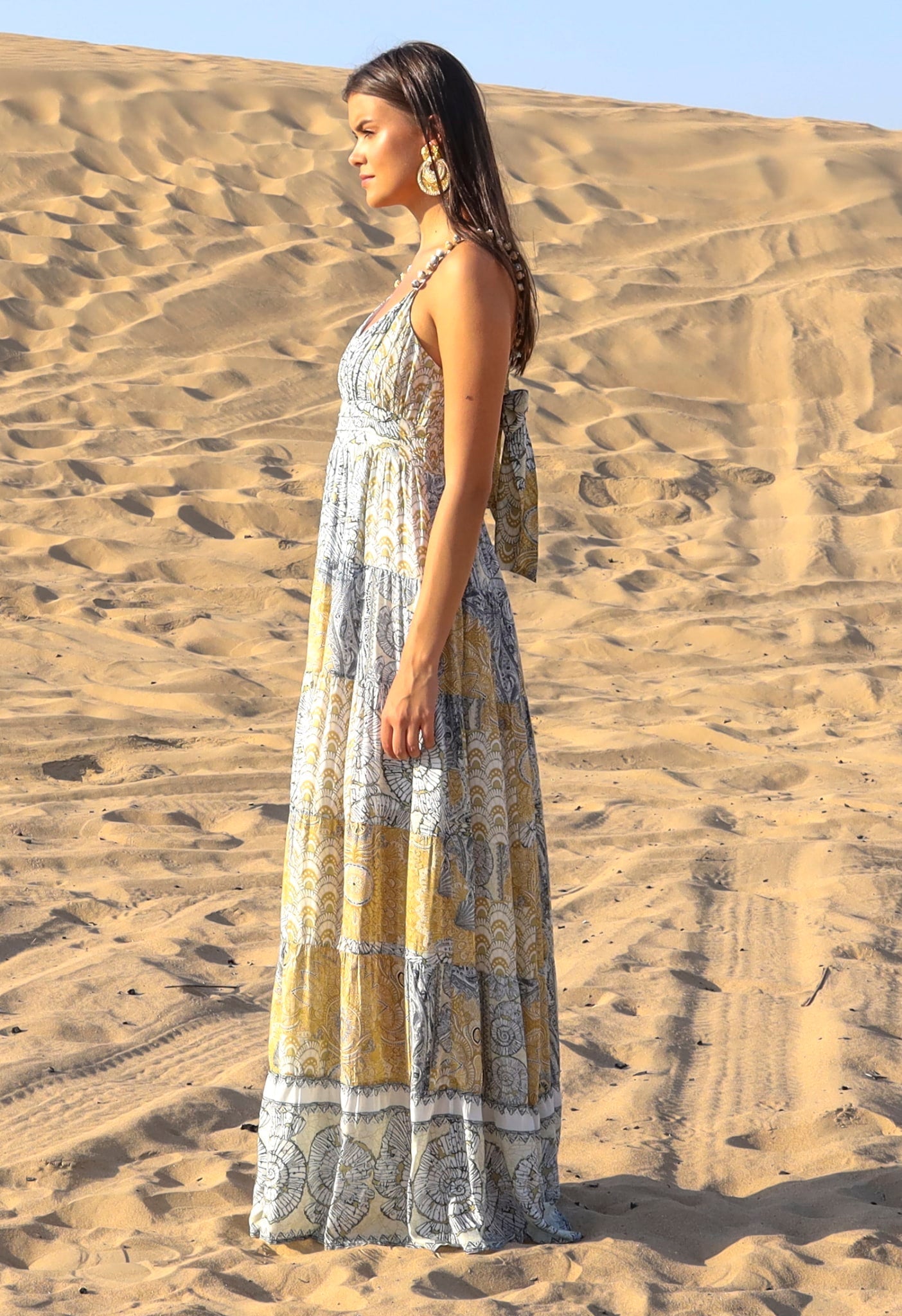 Maxi Sundial Strap Dress With Tie Belts At Back