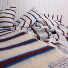 Cotton Percale Duvet Cover Set Blue Retro Stripe