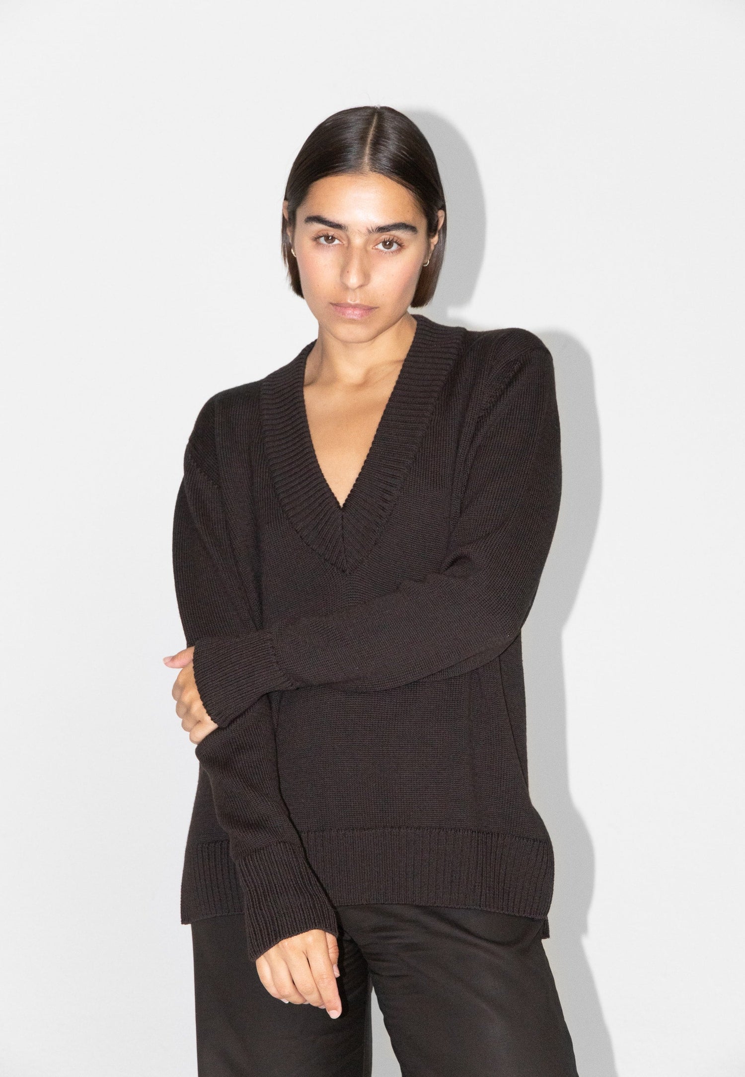 Merino V Neck Brown
